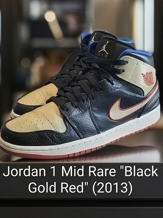 Jordan Other - Jordan 1 Mid Rare "Black Gold Red" (2013) Mens 10 Womens 11.5 EUC